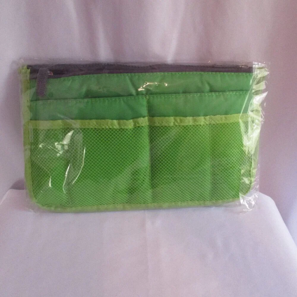 Nylon Purse Organizer Insert Travel Bag Makeup Storage Multi Pocket Zipper Pouch